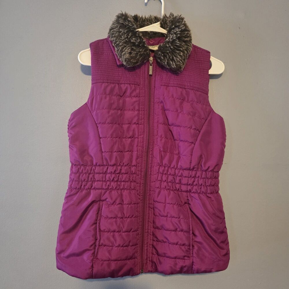 Vintage Mountain Lake Womens Small Quilted Puffer Pink Hooded Faux Fur Vest